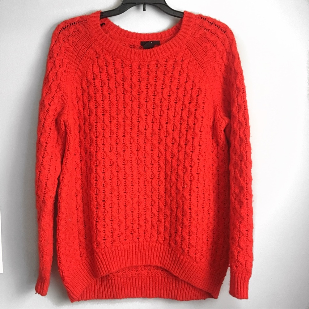 Red Cableknit Crew Sweater